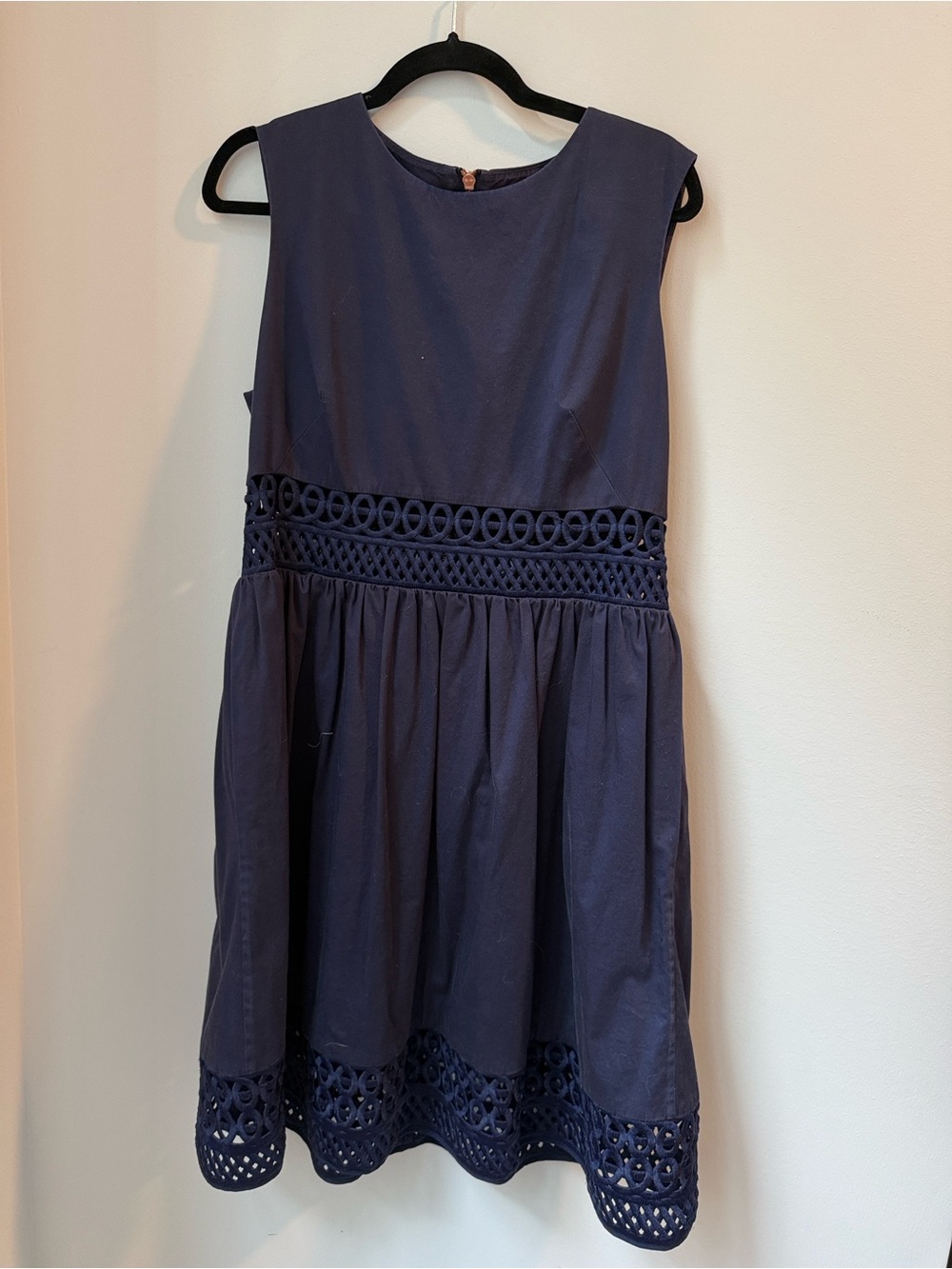 Ted Baker Navy Sleeveless Lace-Trim Fit-and-Flare Dress